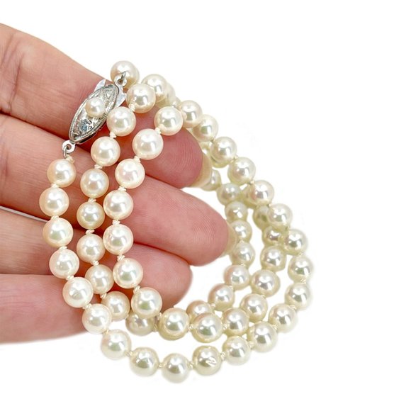 Modernist Vintage Engraved Japan Saltwater Cultured Pearl...